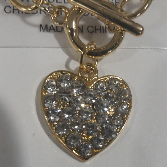 Elegant Gold Tone Sparkling Crystal Heart Pendant 8" Bracelet - Women's Jewelry - Picture 5 of 7